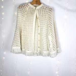 Vintage White Crochet Button Up Poncho